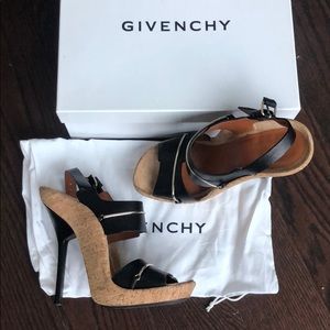 GIVENCHY Black Leather Cork Sandals